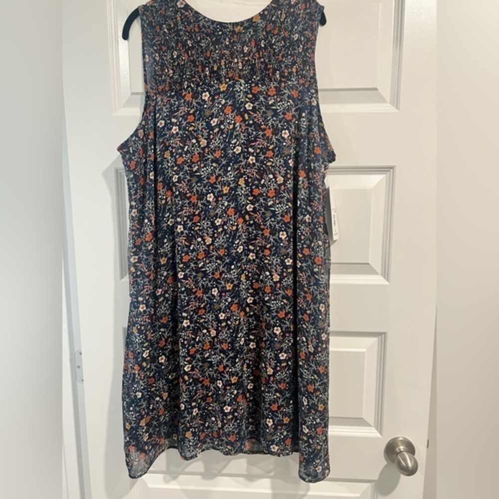 Navy Floral Dress with smocking around chest